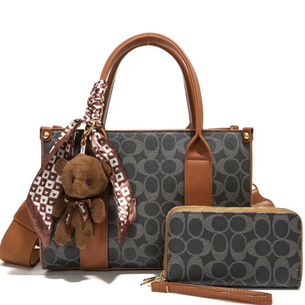 2IN1 OVAL PRINT SATCHEL W WALLET