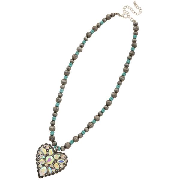 RHINESTONE HEART PENDANT BEADED NECKLACE