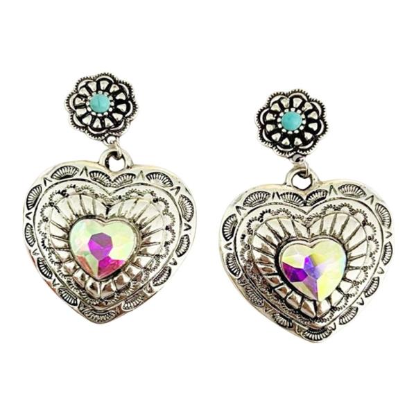 WESTERN METAL HEART DANGLE EARRINGS