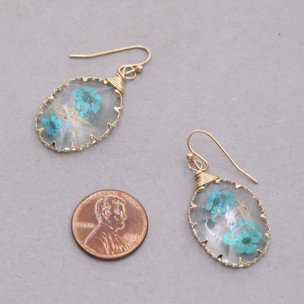 TEARDROP STONE FLOWER ENCAPSULATED DANGLE EARRING