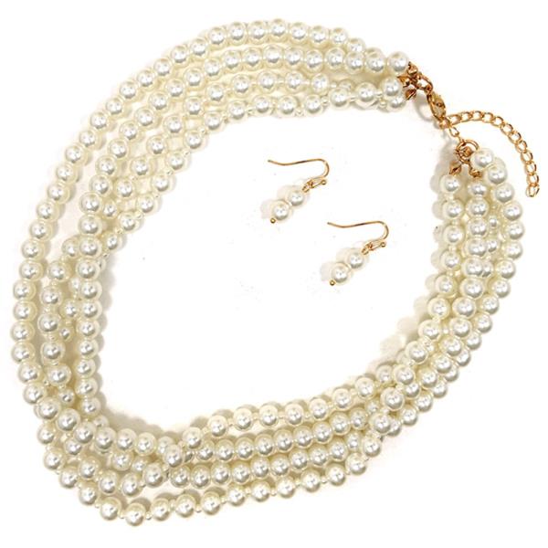 PEARL MULTI LAYER STATEMENT NECKLACE EARRING SET