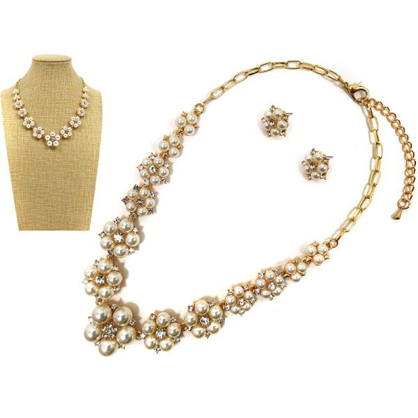 PEARL FLORAL STATEMENT NECKLACE EARRING SET