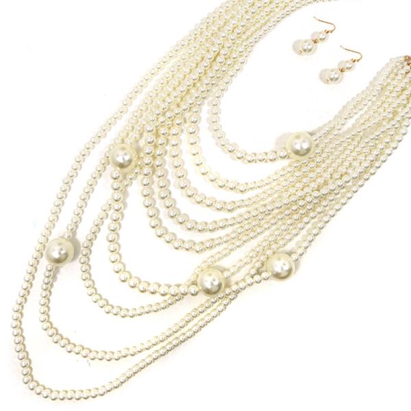 PEARL MULTI STRAND STATEMENT NECKLACE EARRING SET