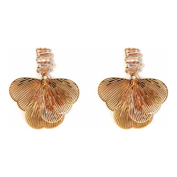 FLAT METAL FLOWER LEAF DANGLE EARRING