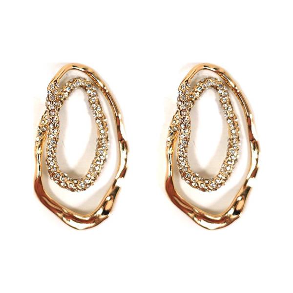RHINESTONE METAL MIX OVAL STUD EARRING