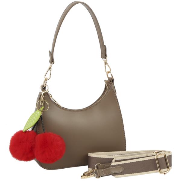 SMOOTH SHOULDER BAG W CHERRY POM AND STRAP