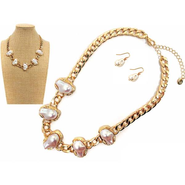 PEARL STATION STATEMENT NECKLACE EARRING SET