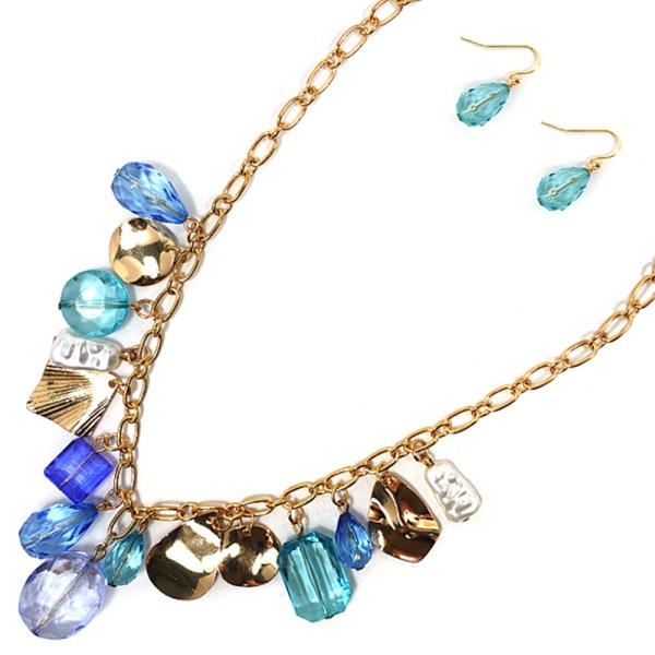 MULTI BEADED MIXED ACCENT NECKLACE EARRING SET