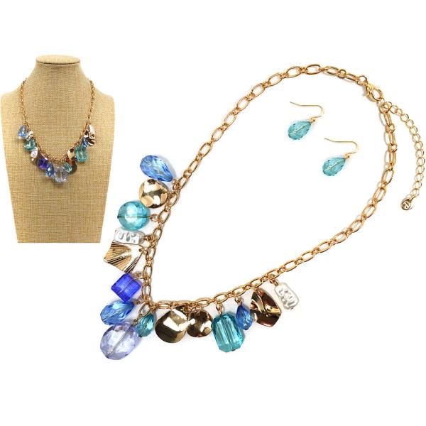 MULTI BEADED MIXED ACCENT NECKLACE EARRING SET