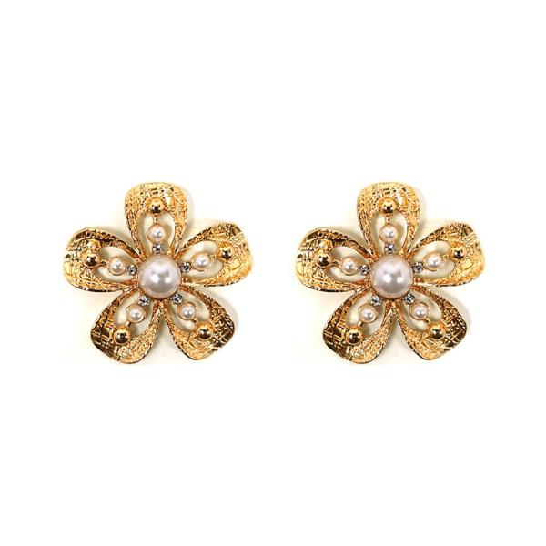 METAL PEARL FLORAL STUD EARRING