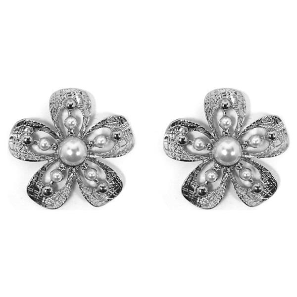 METAL PEARL FLORAL STUD EARRING