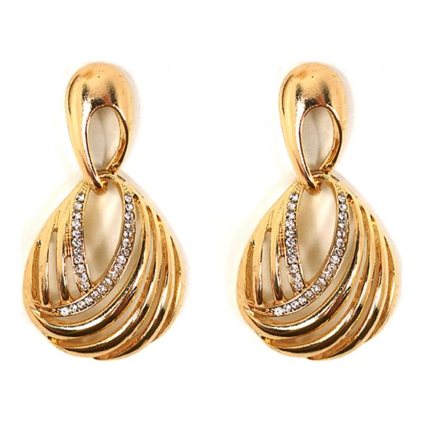 RHINESTONE METAL TWISTED LOOP DANGLE EARRING