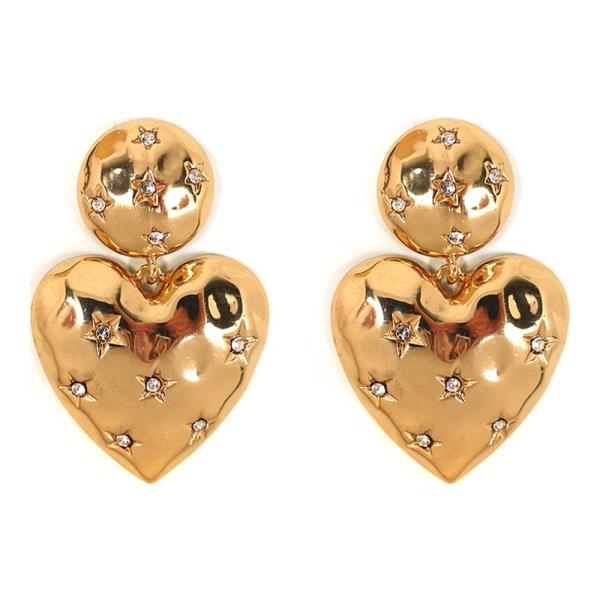RHINESTONE METAL HEART SHAPE DANGLE EARRING