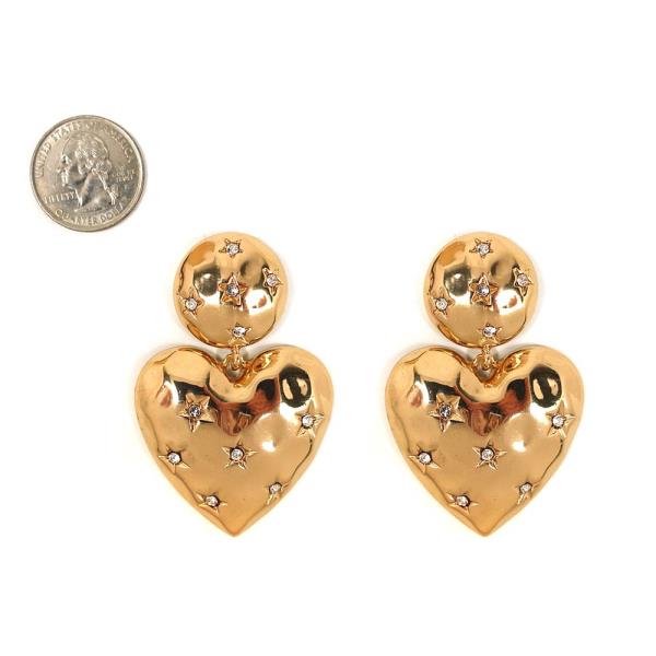 RHINESTONE METAL HEART SHAPE DANGLE EARRING