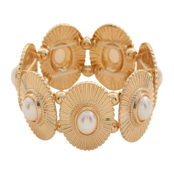 OVAL PEARL BEAD OVAL METAL BRACELET