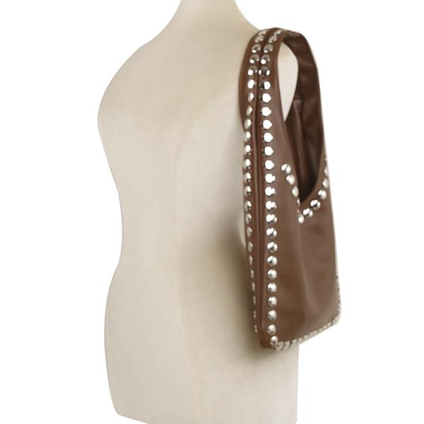 SMOOTH STUD SHOULDER HOBO BAG