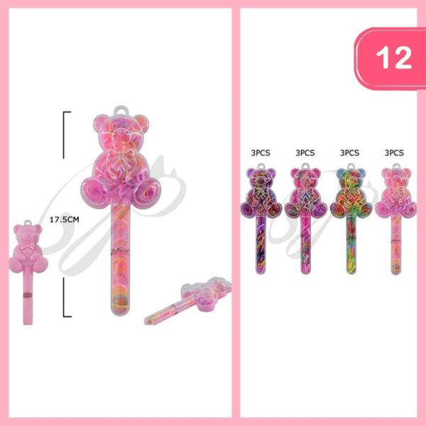 TEDDY BEAR CASE RUBBER HAIR TIES (12 UNITS)