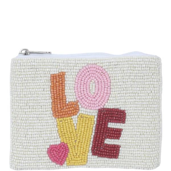 LOVE BEADED ZIPPER COIN PURSE BAG POUCH
