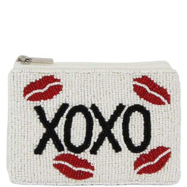 XOXO BEADED ZIPPER COIN PURSE BAG POUCH