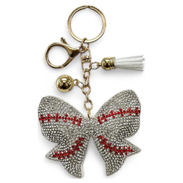 RHINESTONE BOW STRIPE ACCENT CHARM TASSEL ORNAMENT BAG CHARM KEYCHAIN