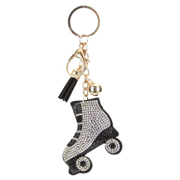 RHINESTONE ROLLER SKATE CHARM TASSEL ORNAMENT BAG CHARM KEYCHAIN