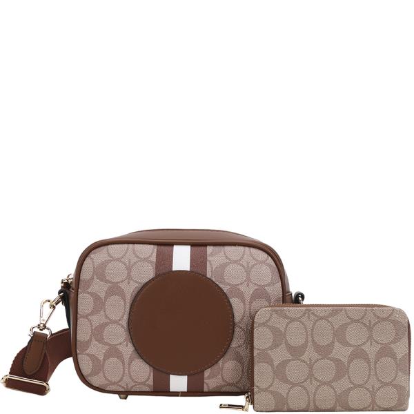 2IN1 OVAL DESIGN ZIPPER CROSSBODY W WALLET SET