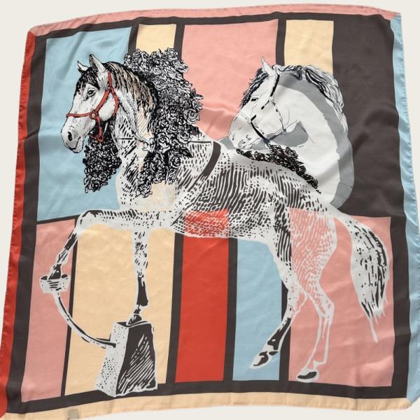 CLASSIC HORSE PRINT SILKY NECK BANDANA SCARF