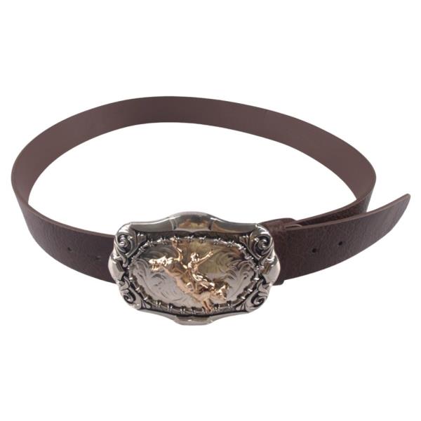 WESTERN ENGRAVED BUCKLE FAUX LEATHER BELT
