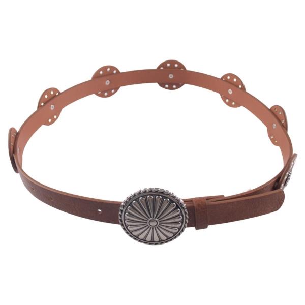 WESTERN SUNBURST METAL DISC FAUX LEATHER BELT