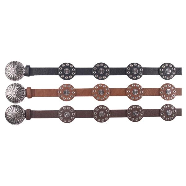 WESTERN SUNBURST METAL DISC FAUX LEATHER BELT