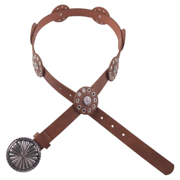 WESTERN SUNBURST METAL DISC FAUX LEATHER BELT