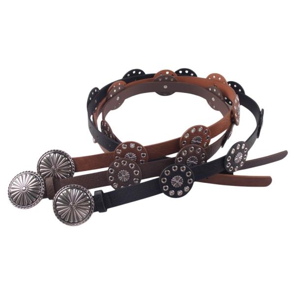 WESTERN SUNBURST METAL DISC FAUX LEATHER BELT