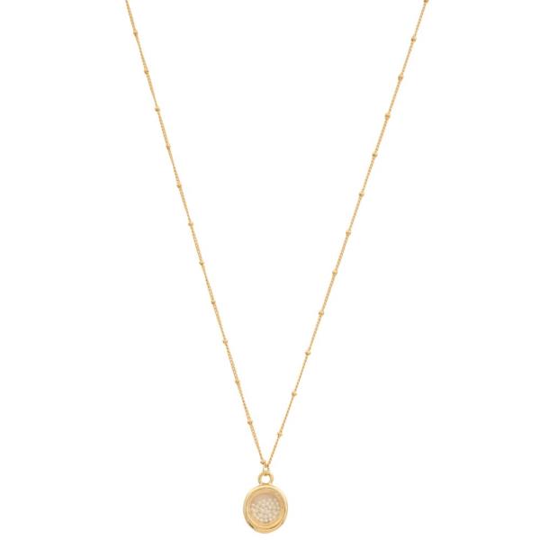 SODAJO DAINTY PEARL BEAD ROUND PENDANT GOLD DIPPED NECKLACE