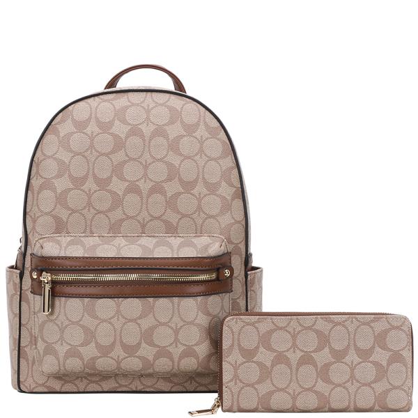 2IN1 OVAL ZIPPER HANDLE BACKPACK W WALLET SET