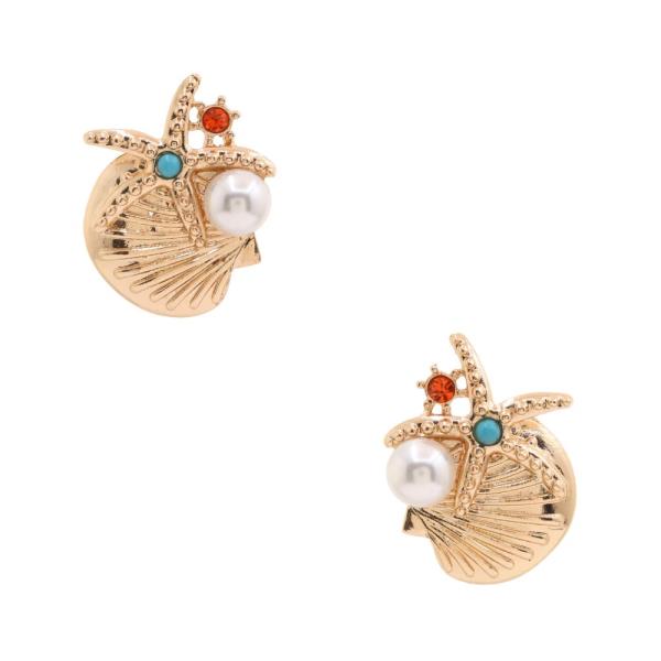SEA LIFE PEARL BEAD METAL EARRING
