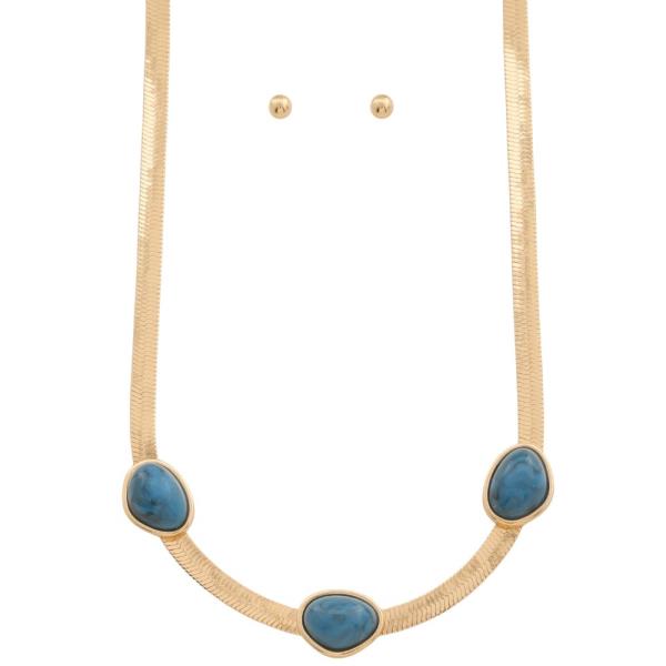 ACETATE OVAL STONE STATION FLAT LINK CHAIN NECKLACE