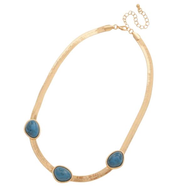 ACETATE OVAL STONE STATION FLAT LINK CHAIN NECKLACE