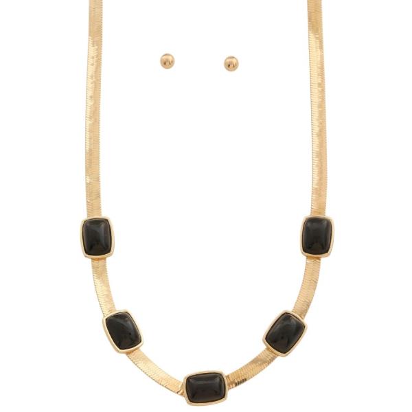 ACETATE RECTANGLE BEAD STATION FLAT LINK CHAIN NECKLACE