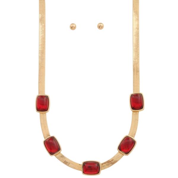ACETATE RECTANGLE BEAD STATION FLAT LINK CHAIN NECKLACE