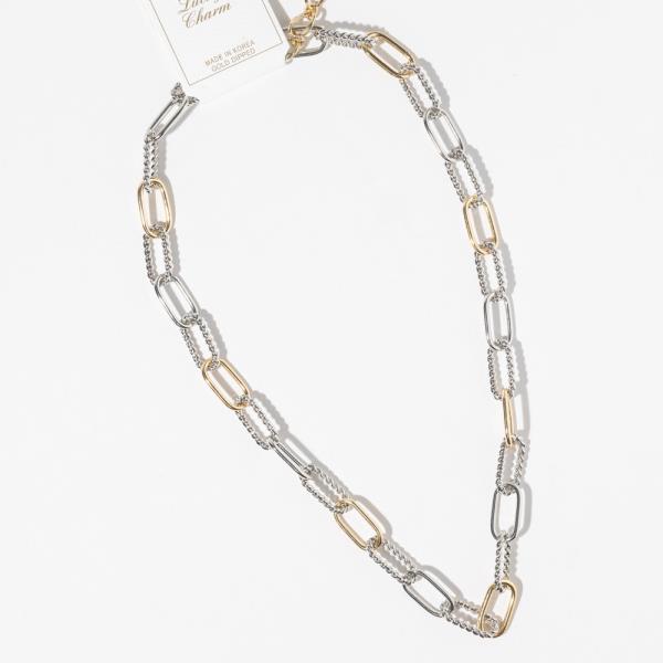 TWO TONE GOLD DIPPED METAL CHAIN NECKLACE