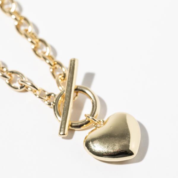 GOLD DIPPED HEART PENDANT TOGGLE CLASP NECKLACE
