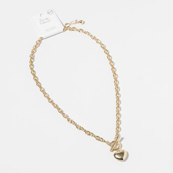 GOLD DIPPED HEART PENDANT TOGGLE CLASP NECKLACE