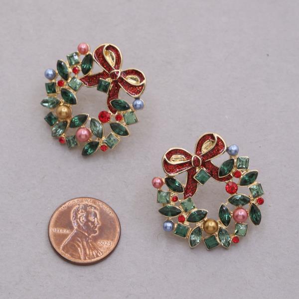 CHRISTMAS WREATH RHINESTONE EARRING