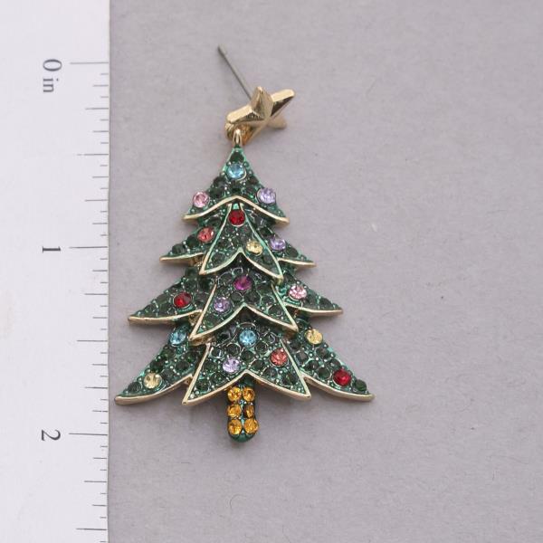 CHRISTMAS TREE RHINESTONE DANGLE EARRING