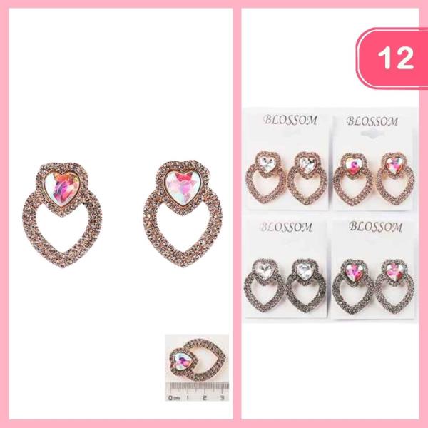 RHINESTONE HEART POST EARRING (12 UNITS)