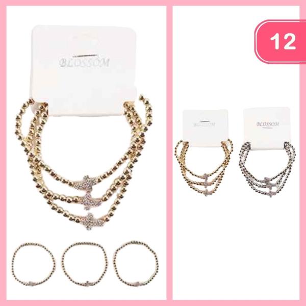 RHINESTONE CROSS BEADED STACKABLE BRACELET (12 UNITS)