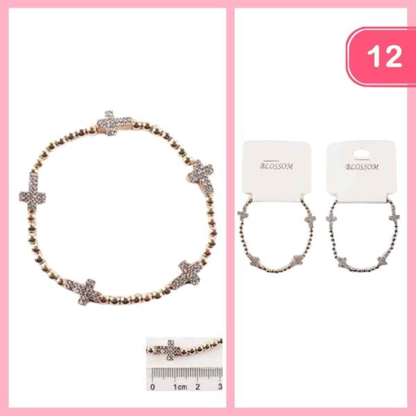 RHINESSTONE CROSS BEADED BRACELET (12 UNITS)