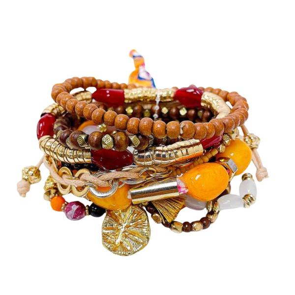 MIXED CHARM MIXED BEAD BRACELET SET