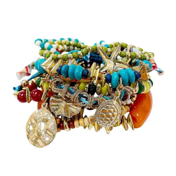 SEA LIFE CHARM MIX BEAD BRACELET SET
