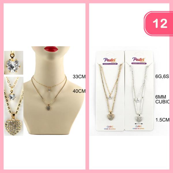 HEART PENDANT LAYERED NECKLACE (12 UNITS)